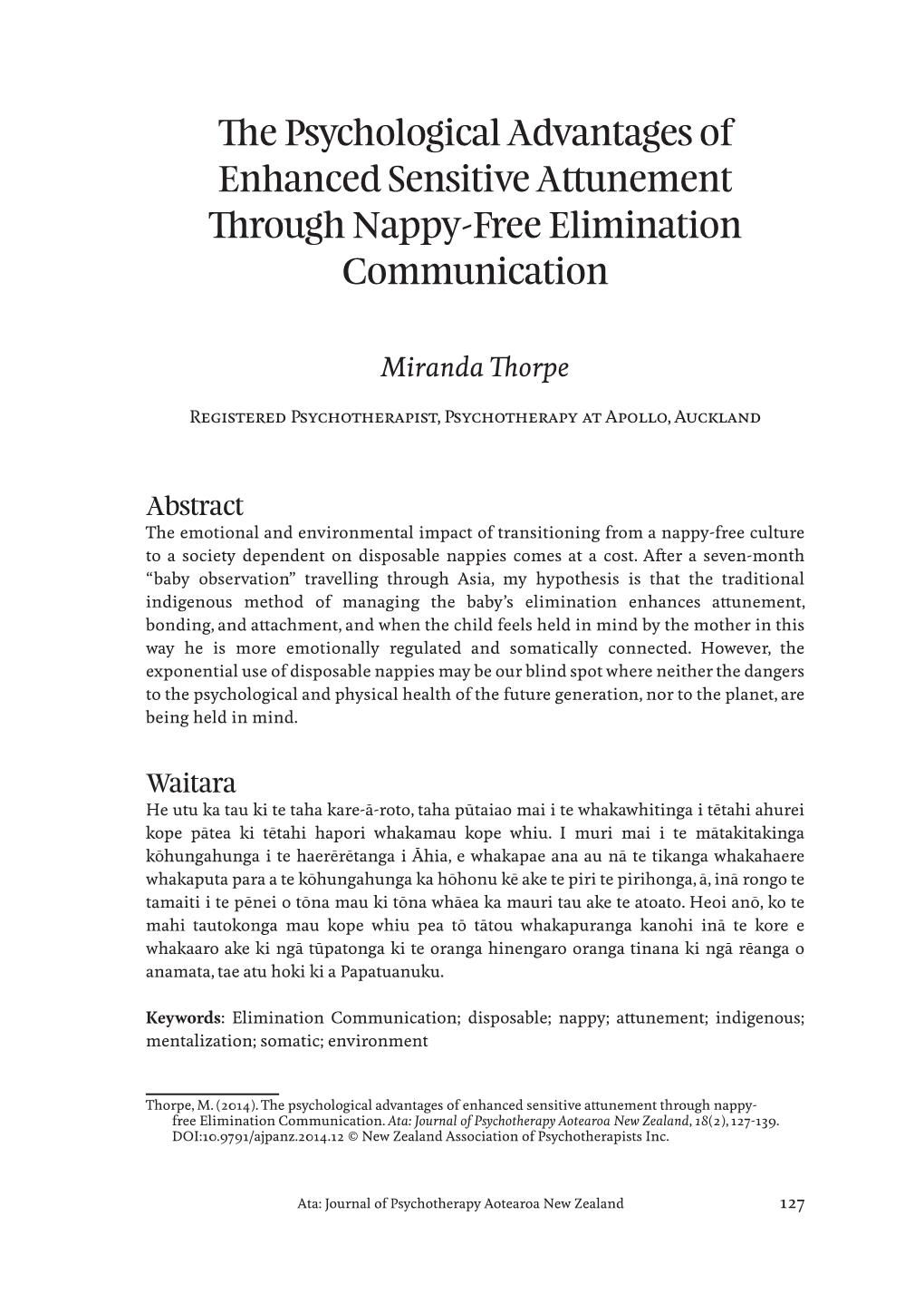 The Psychological Advantages of Enhanced Sensitive Attunement Through Nappy-Free Elimination Communication