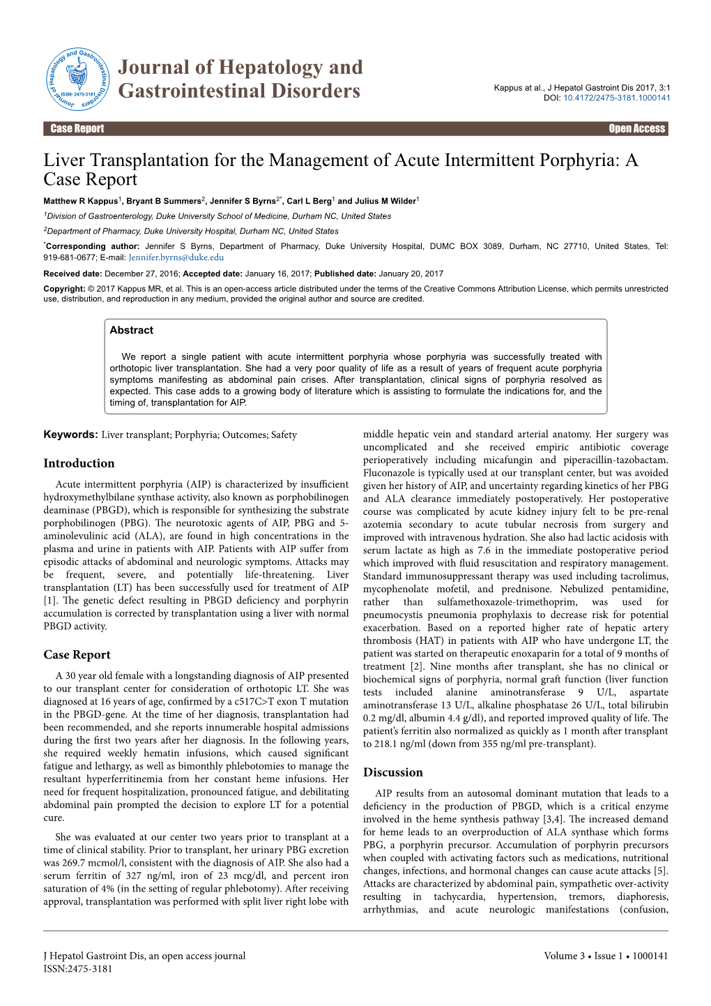 Liver Transplantation for the Management of Acute Intermittent