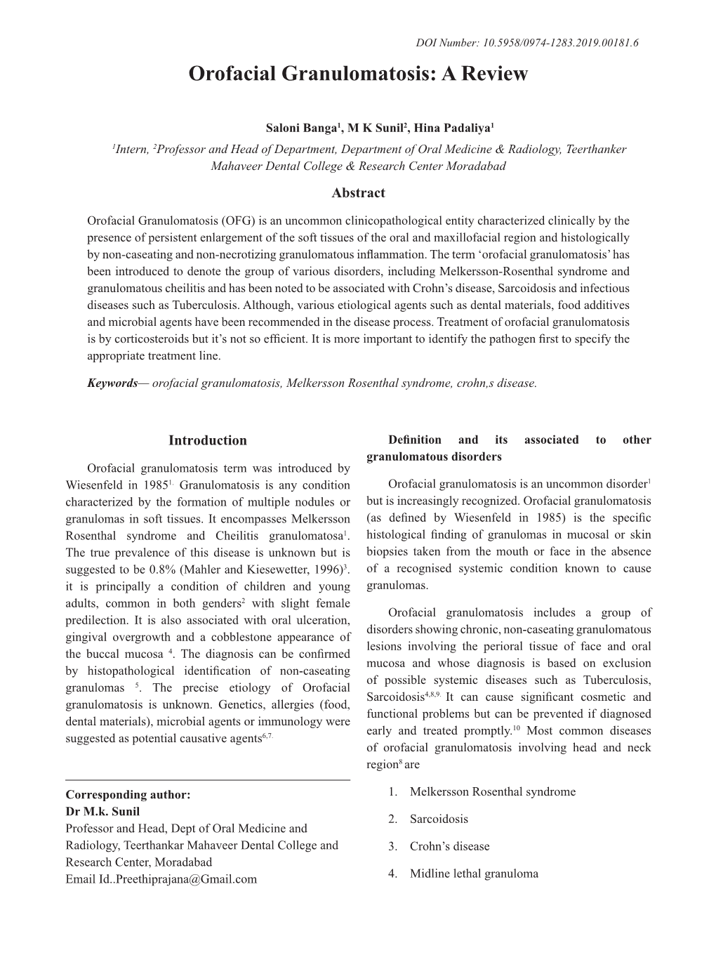 Orofacial Granulomatosis: a Review