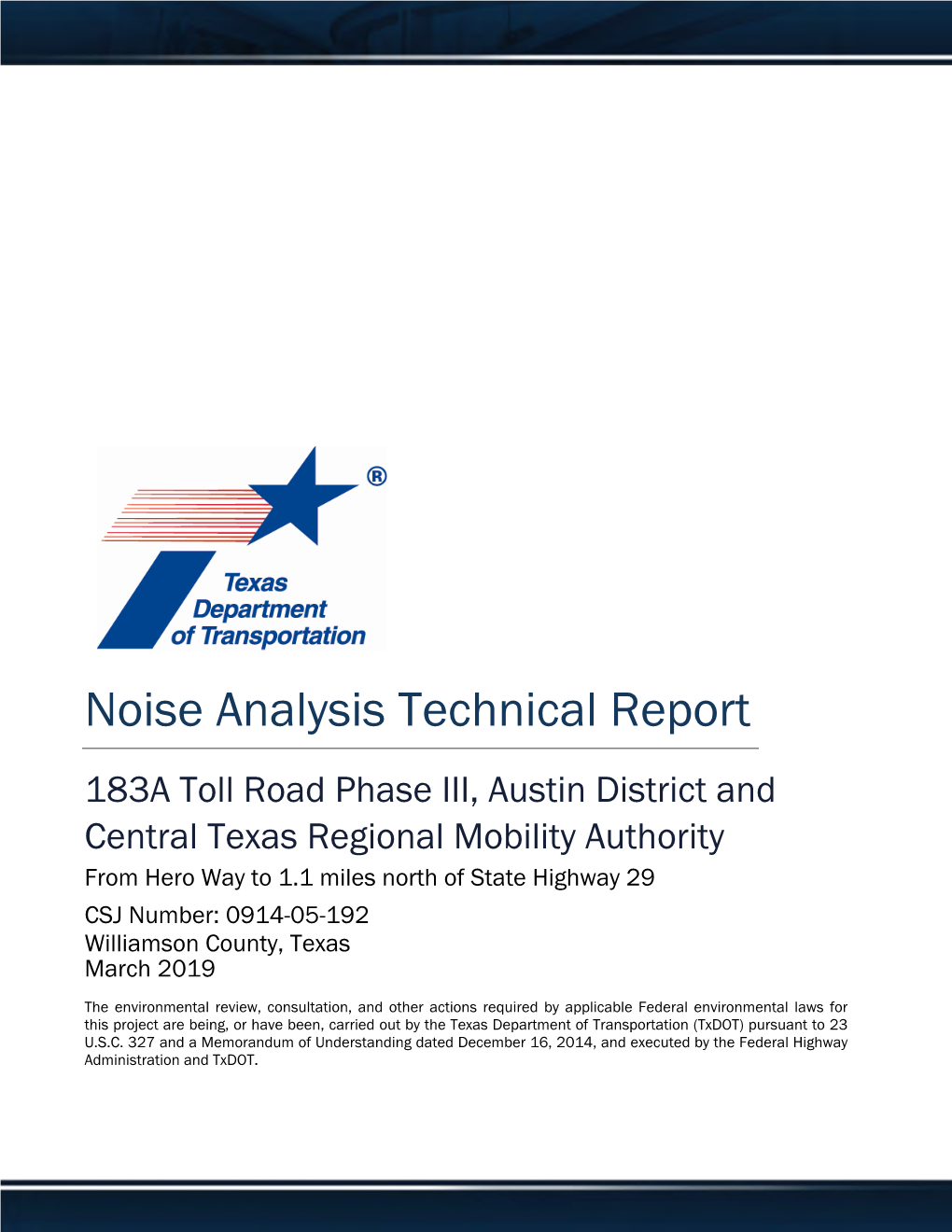 Noise Analysis Technical Report 183A Toll Road Phase III, Austin District And