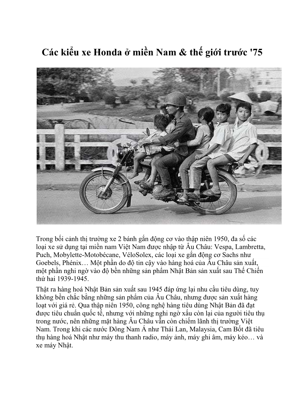 Các Kiểu Xe Honda Ở Miền Nam & Thế Giới Trước