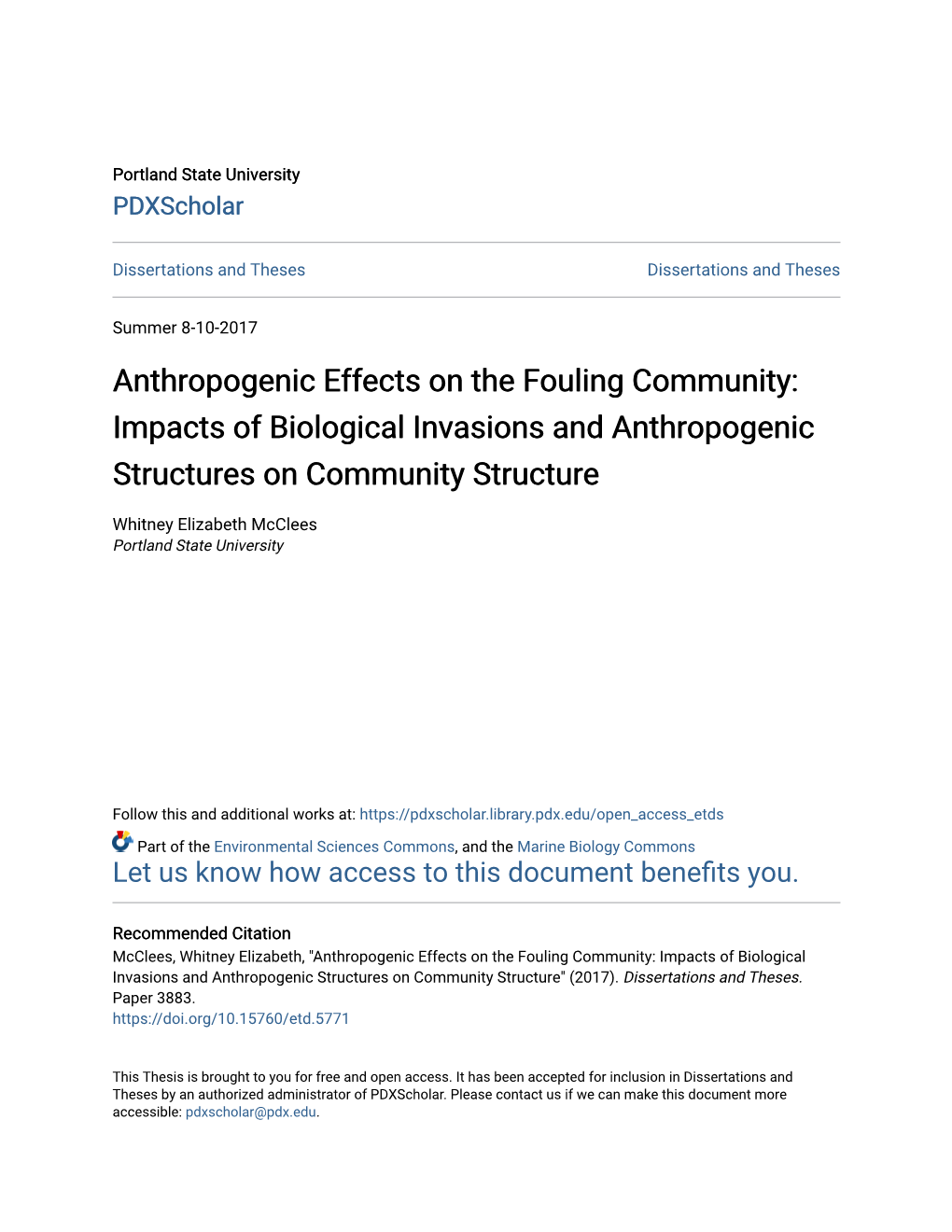 Anthropogenic Effects on the Fouling Community: Impacts of Biological Invasions and Anthropogenic Structures on Community Structure