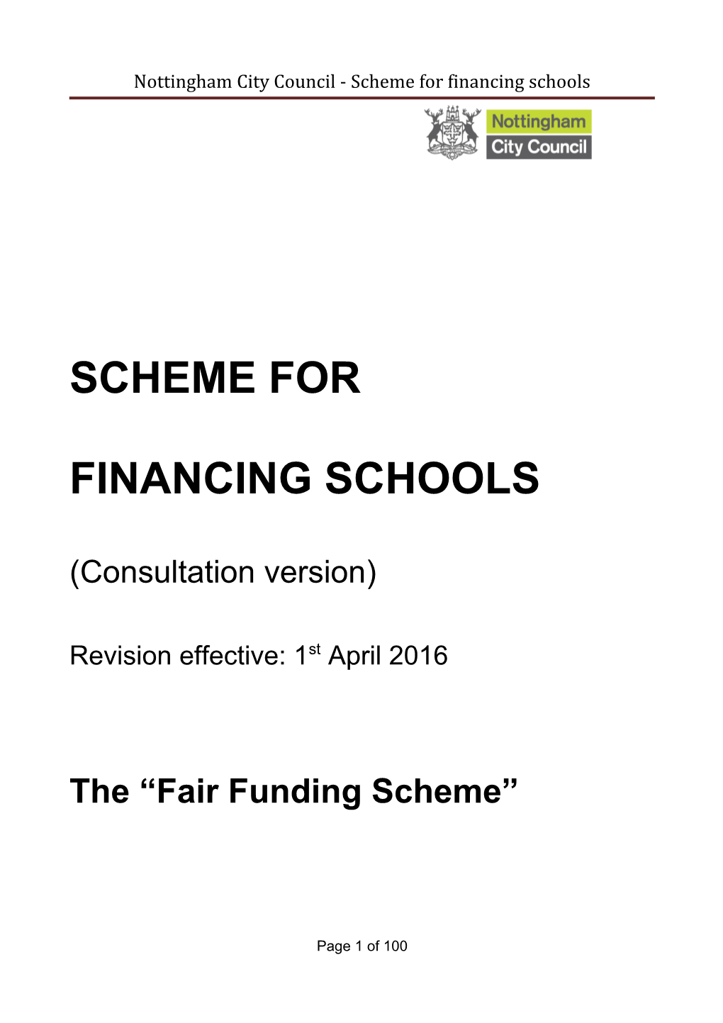 Nottingham City Council - Scheme for Financing Schools