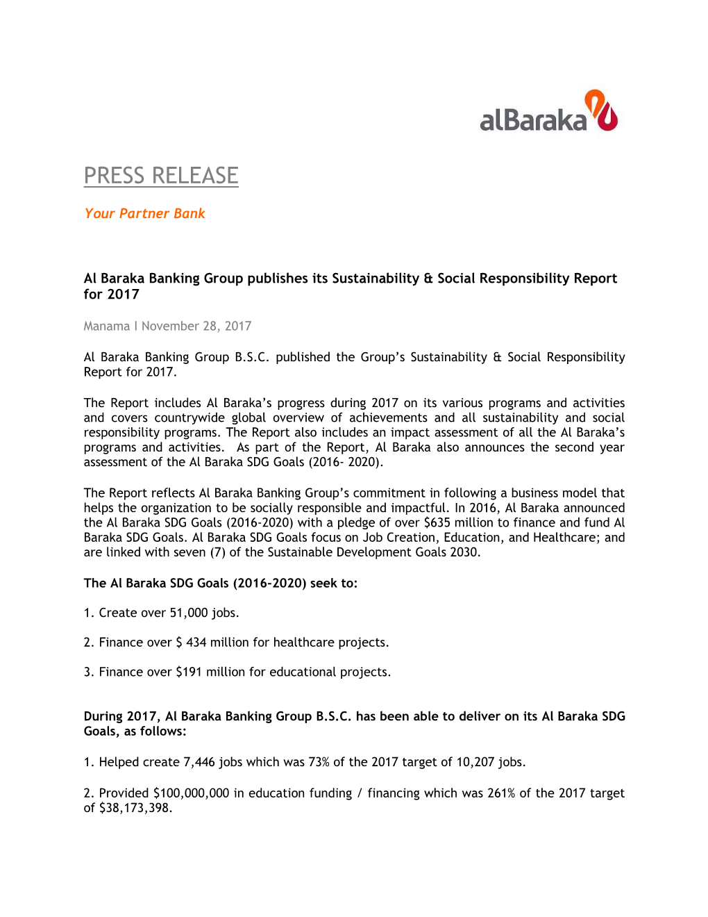Al Baraka Banking Group Publishes Its Sustainability & Social