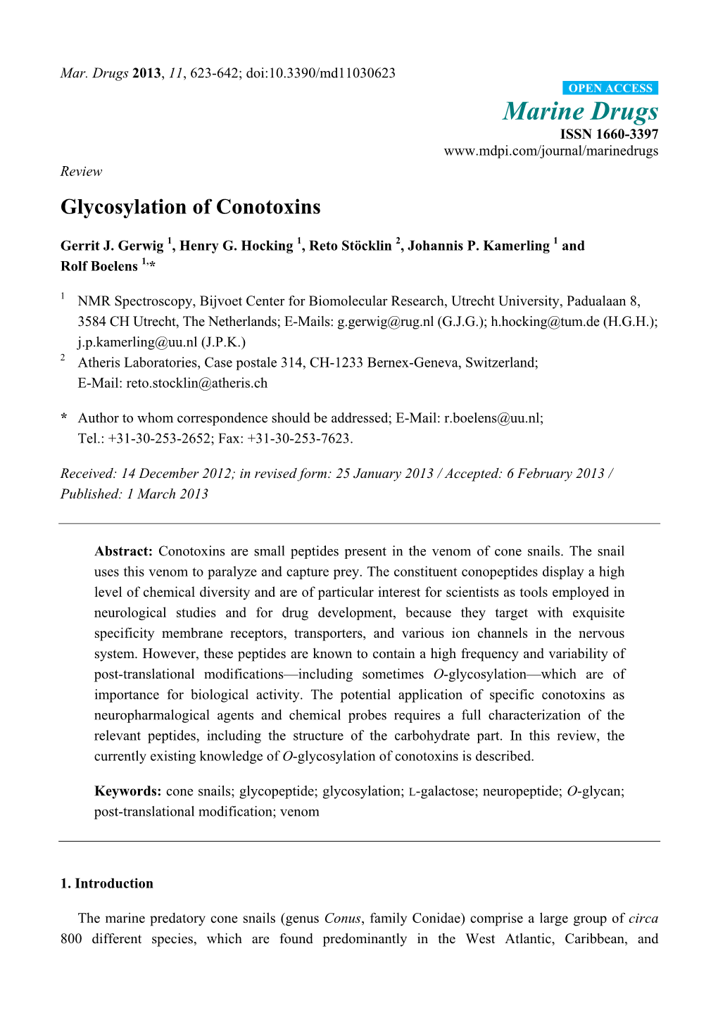 Glycosylation of Conotoxins