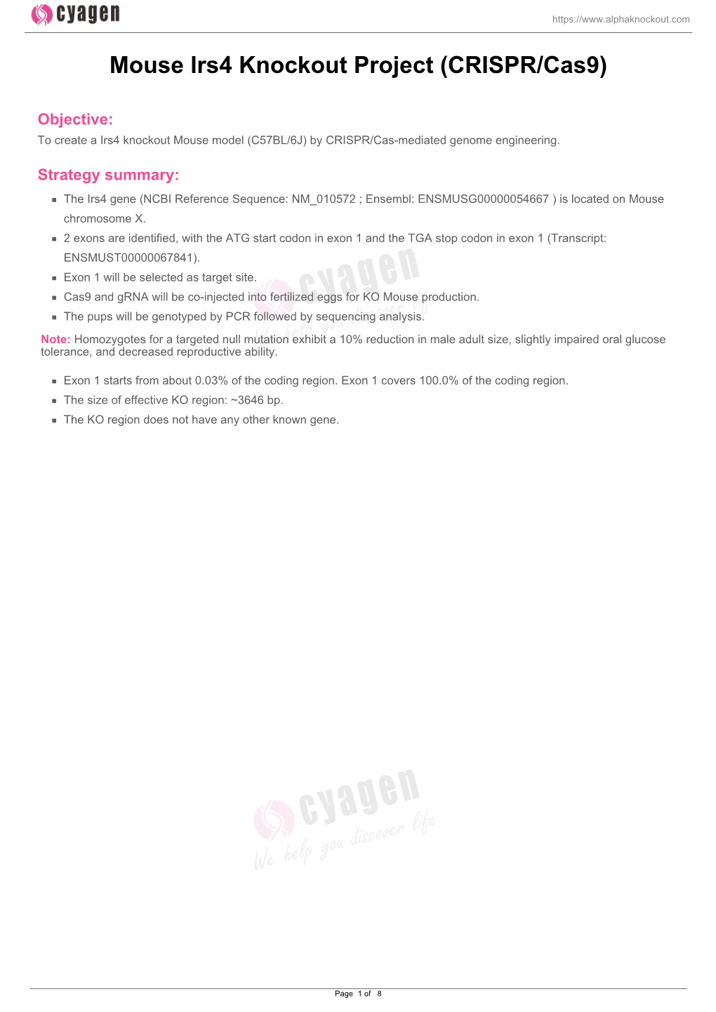 Mouse Irs4 Knockout Project (CRISPR/Cas9)