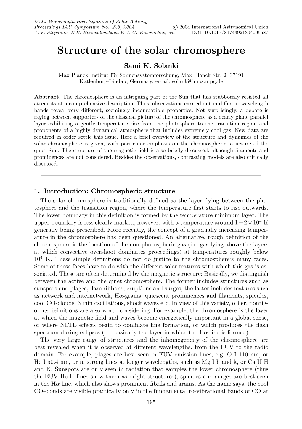 Structure of the Solar Chromosphere