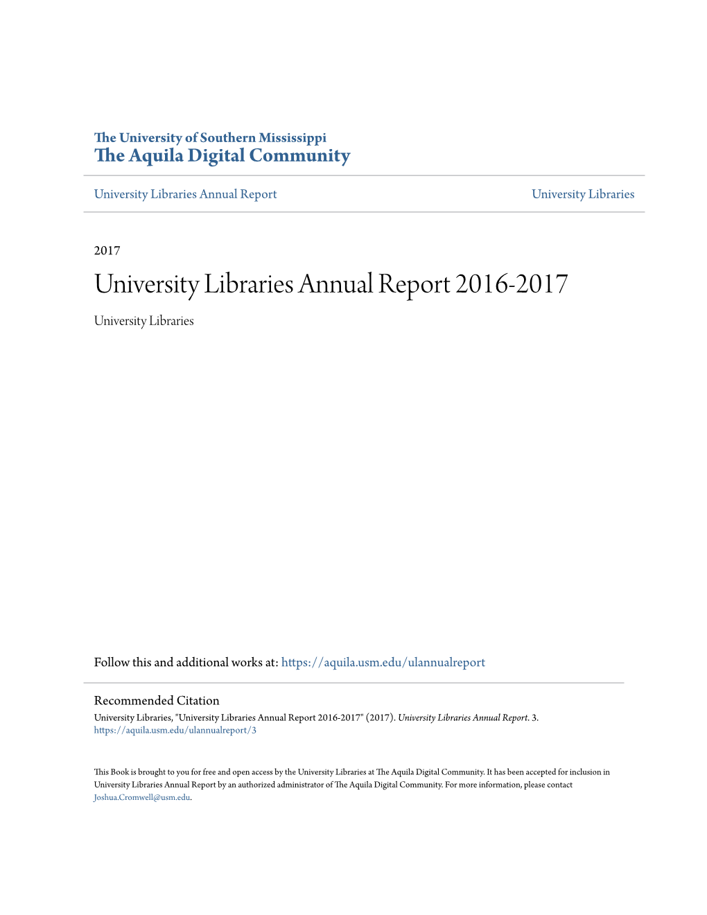 University Libraries Annual Report 2016-2017 University Libraries