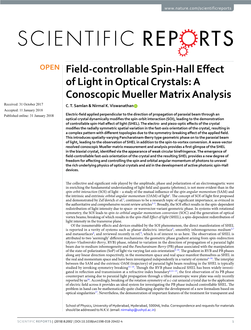 Field-Controllable Spin-Hall Effect of Light in Optical Crystals: A