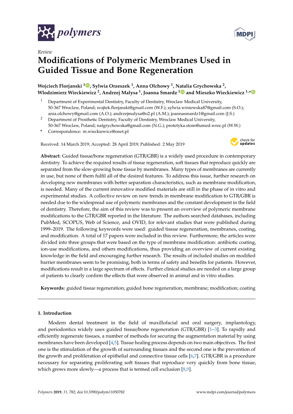 Modifications of Polymeric Membranes Used in Guided Tissue and Bone Regeneration