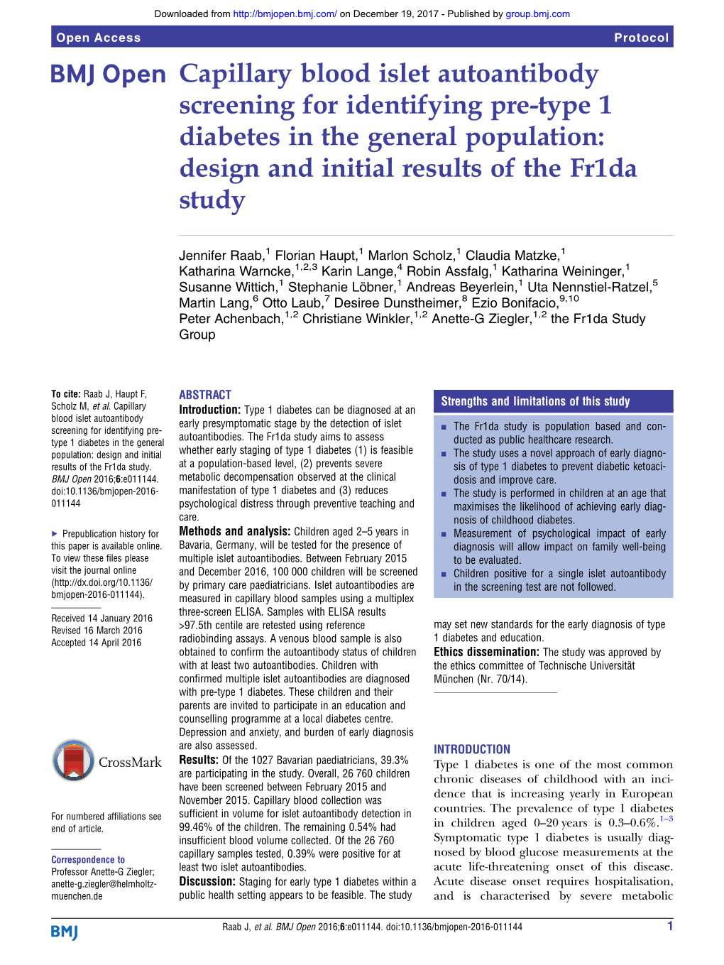 Capillary Blood Islet Autoantibody Screening for Identifying Pre-Type 1 Diabetes in the General Population: Design and Initial Results of the Fr1da Study