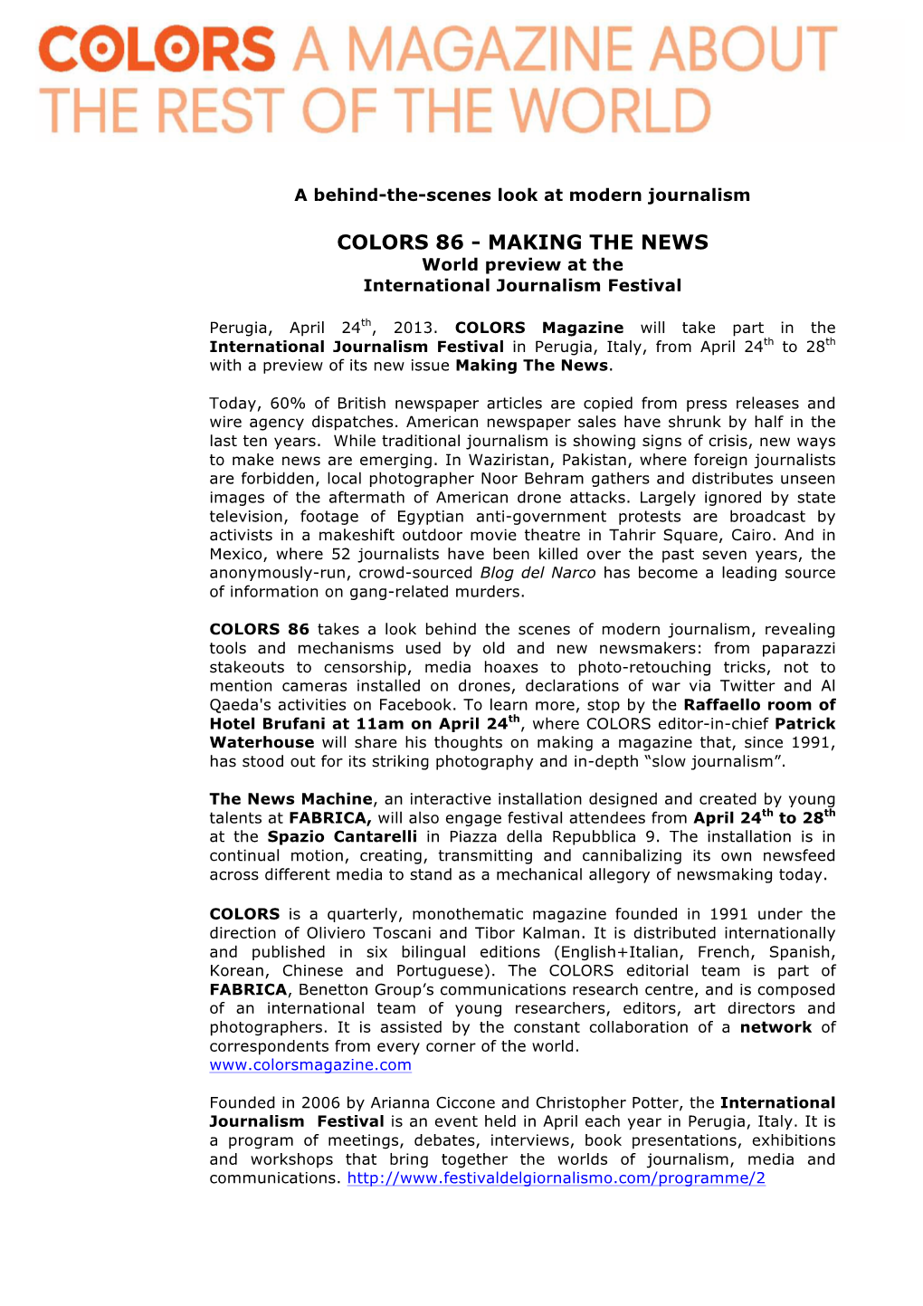 COLORS 86 - MAKING the NEWS World Preview at the International Journalism Festival