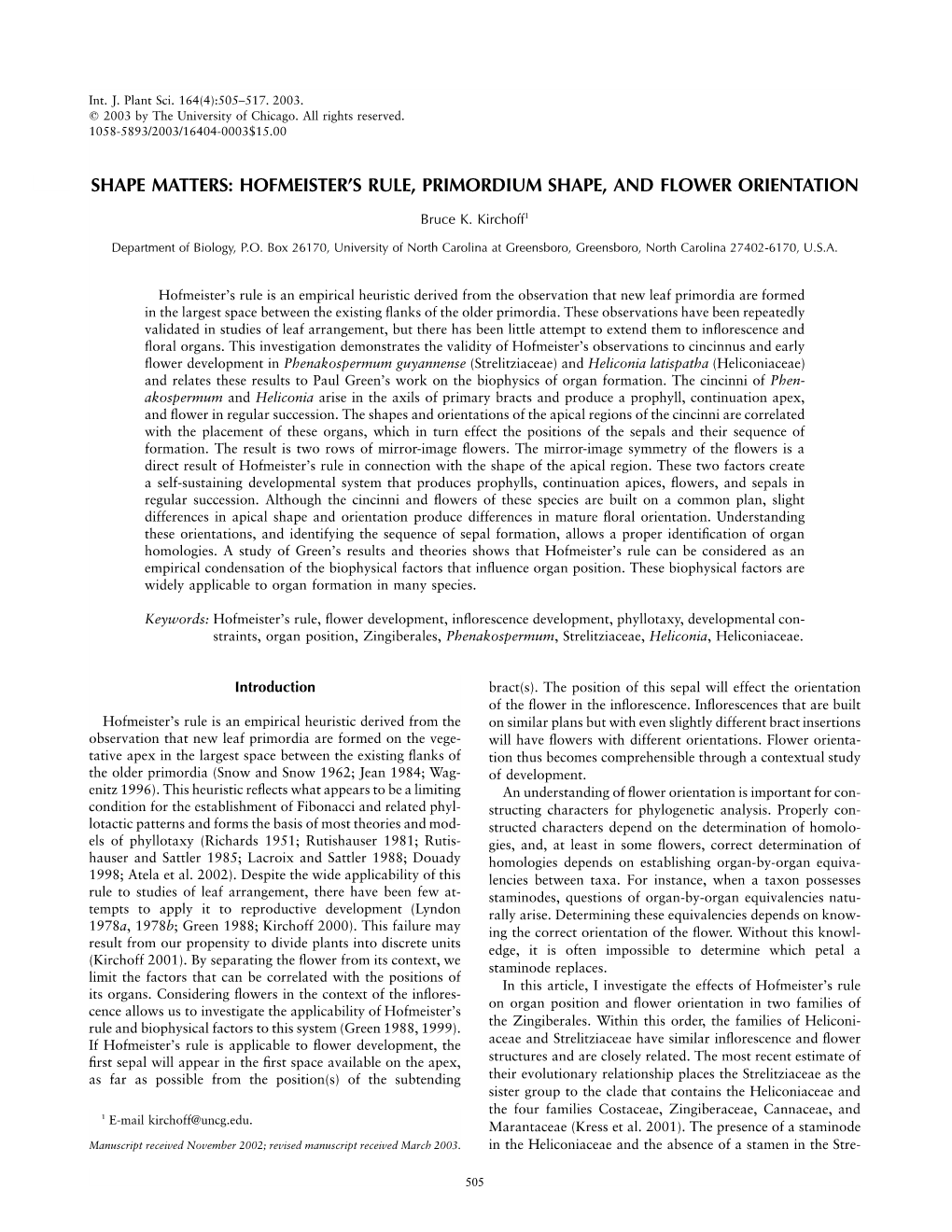 Shape Matters: Hofmeister's Rule, Primordium Shape, and Flower Orientation