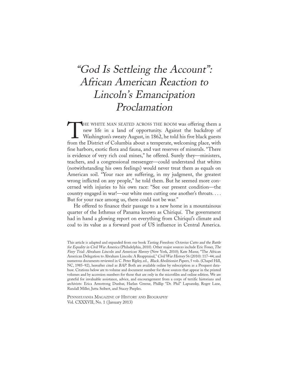 African American Reaction to Lincoln's Emancipation Proclamation