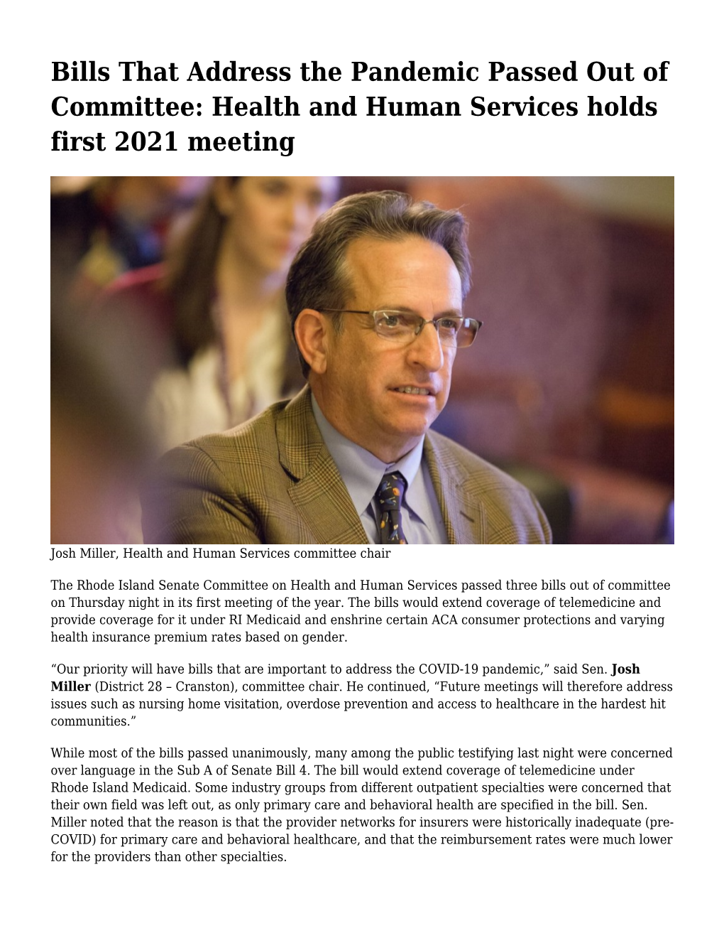 Bills That Address the Pandemic Passed out of Committee: Health and Human Services Holds First 2021 Meeting