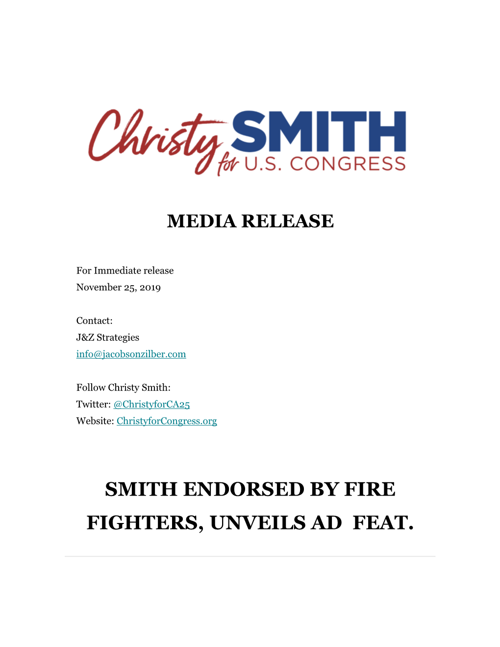 Smith Endorsed by Fire Fighters, Unveils Ad Feat. Ca-25 Wildfire Threat