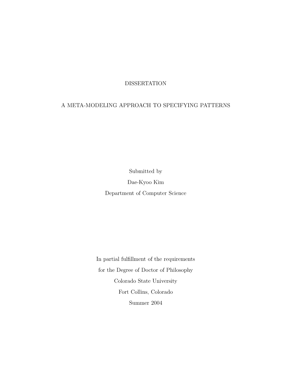 Dissertation a Meta-Modeling Approach to Specifying