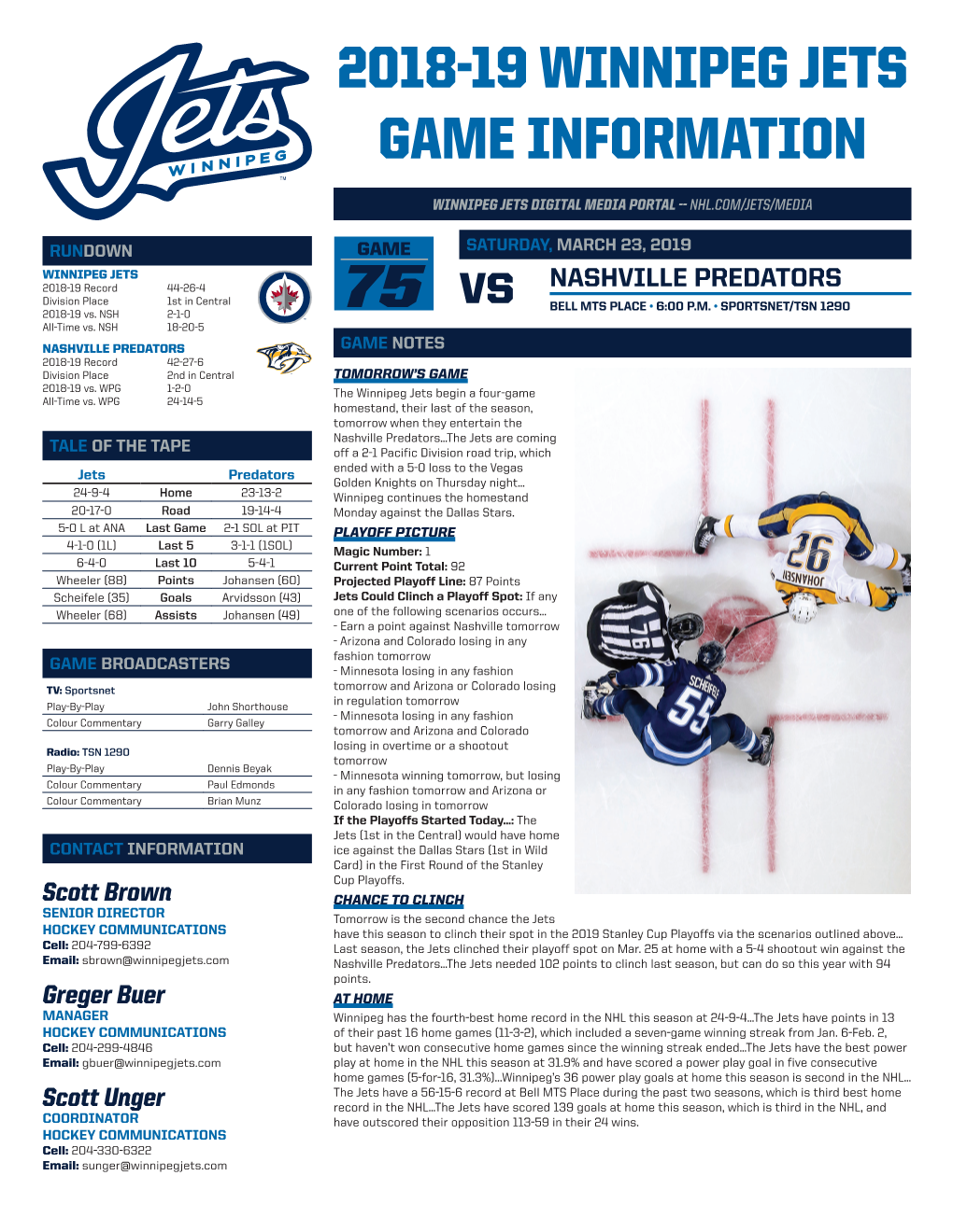 2018-19 Winnipeg Jets Game Information