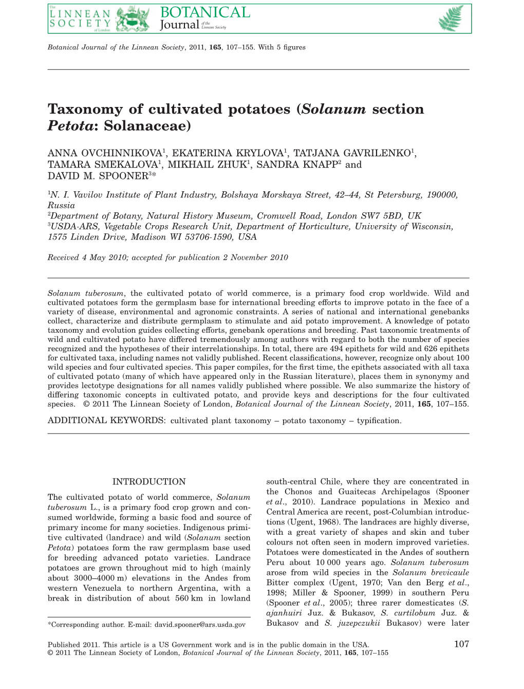 Taxonomy of Cultivated Potatoes (Solanum Section