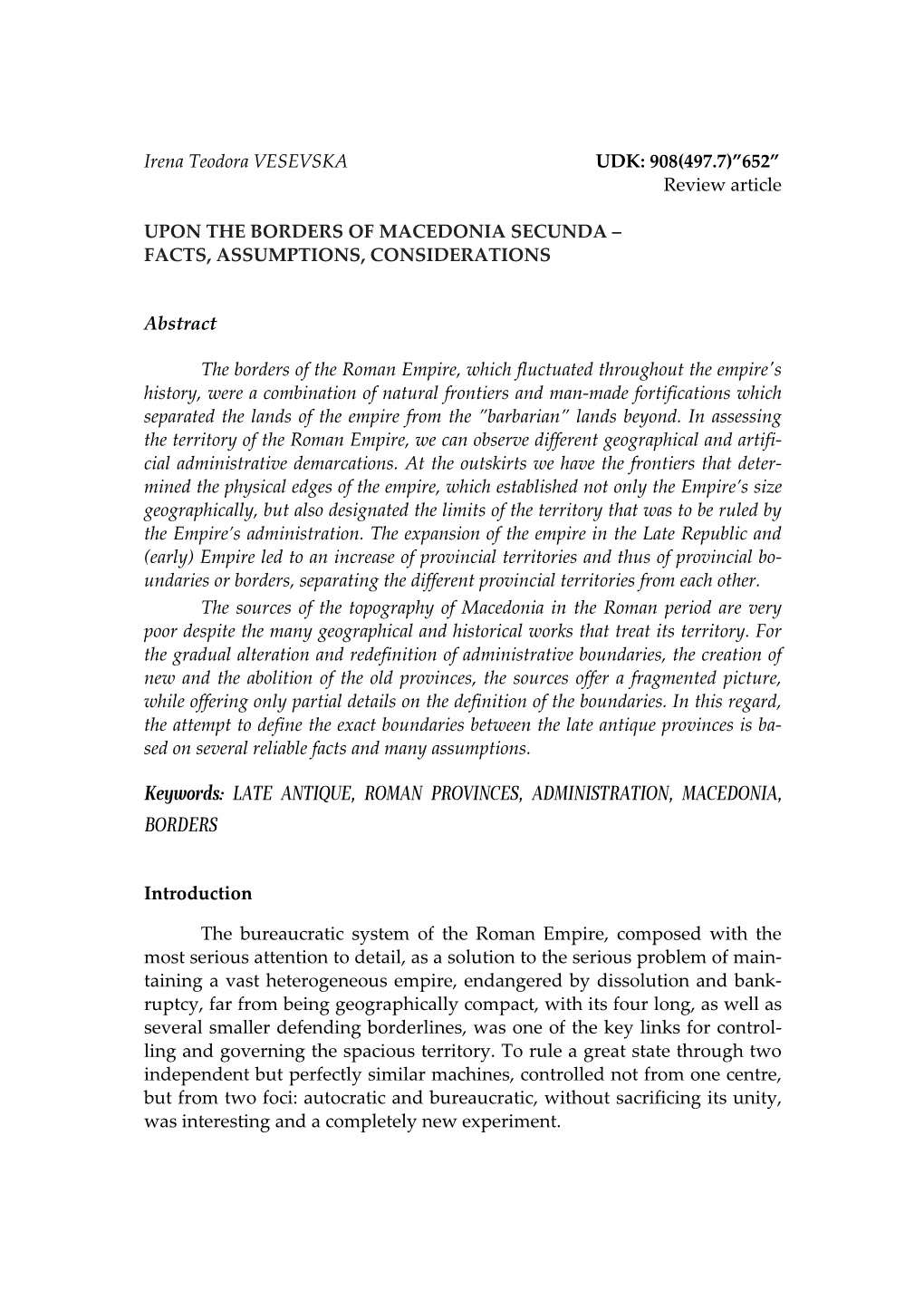 Review Article UPON the BORDERS of MACEDONIA SECUNDA