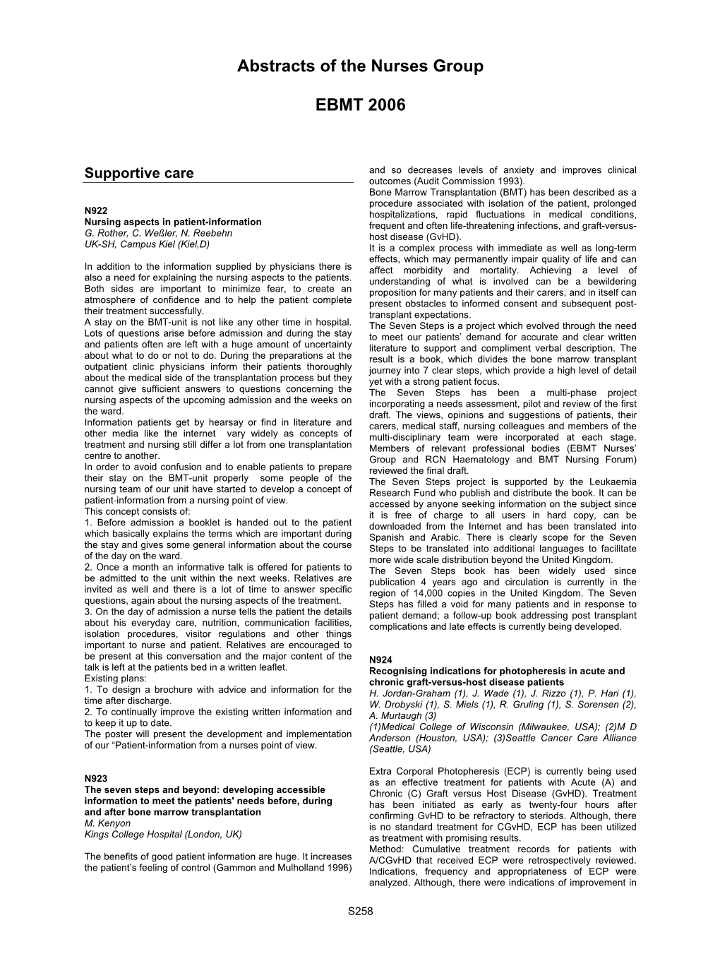 Abstracts of the Nurses Group EBMT 2006