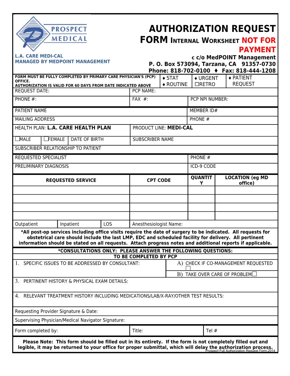 Prospect Full Authorization Request Form.2014