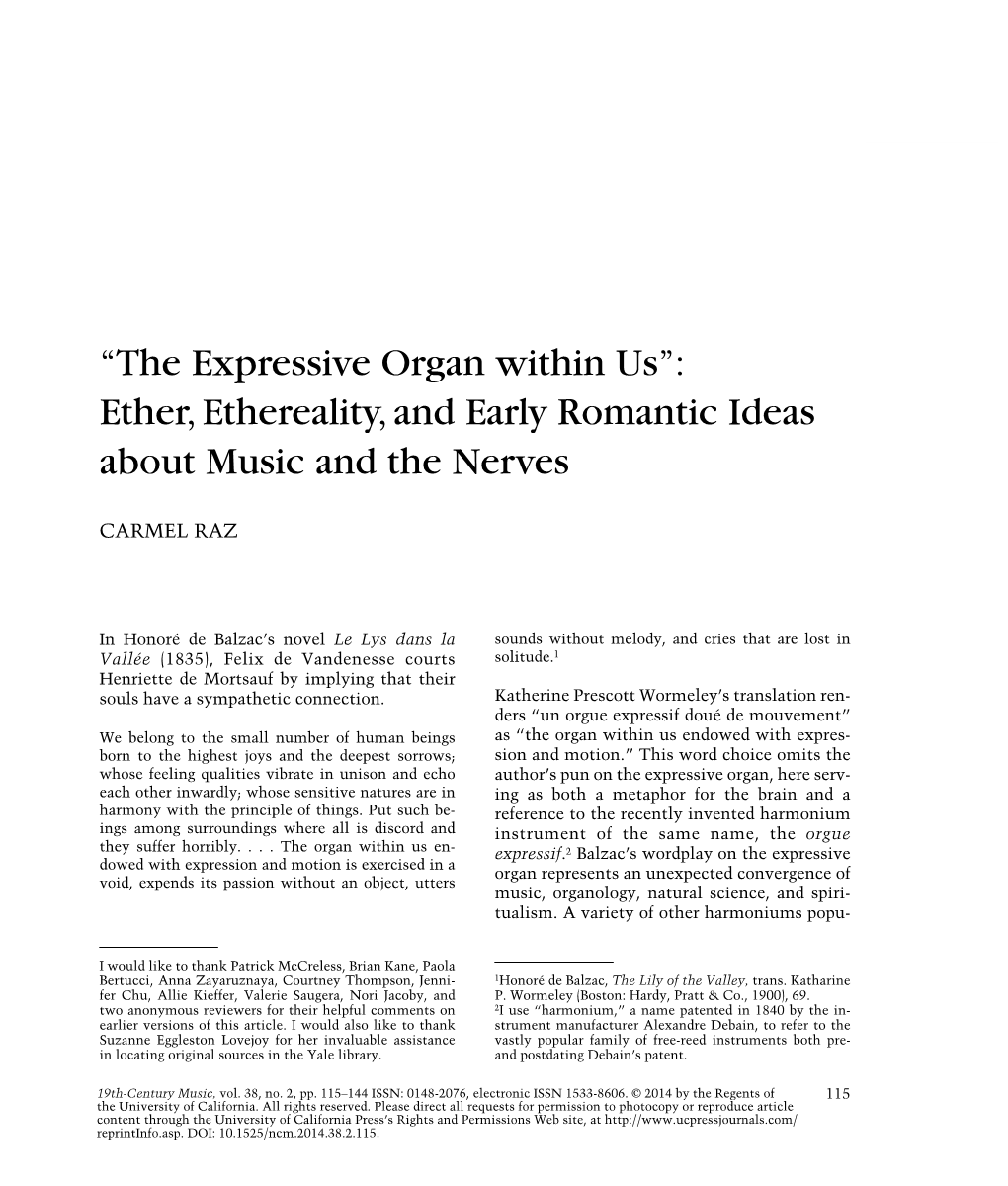 'The Expressive Organ Within Us:' Ether, Ethereality, And