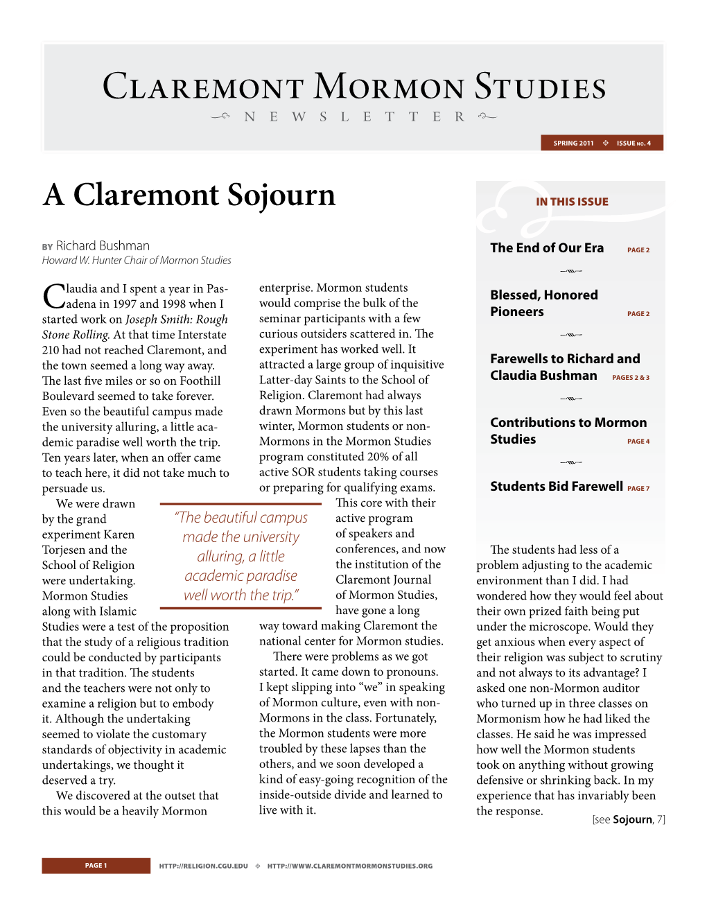 Claremont Mormon Studies J Newsletteri