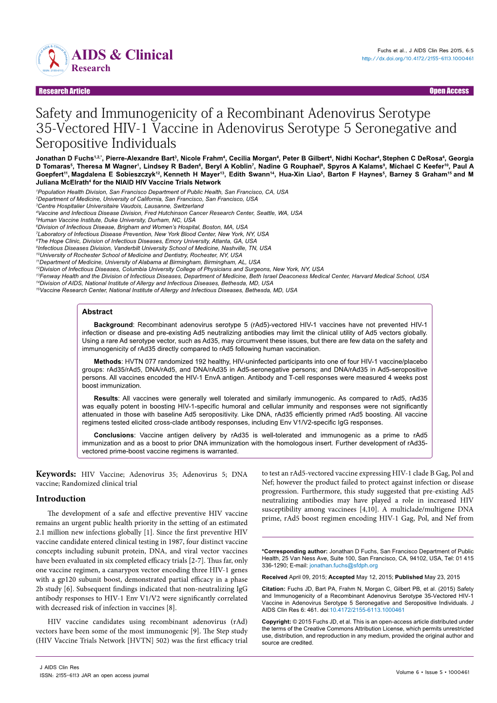 Safety and Immunogenicity of a Recombinant Adenovirus Serotype