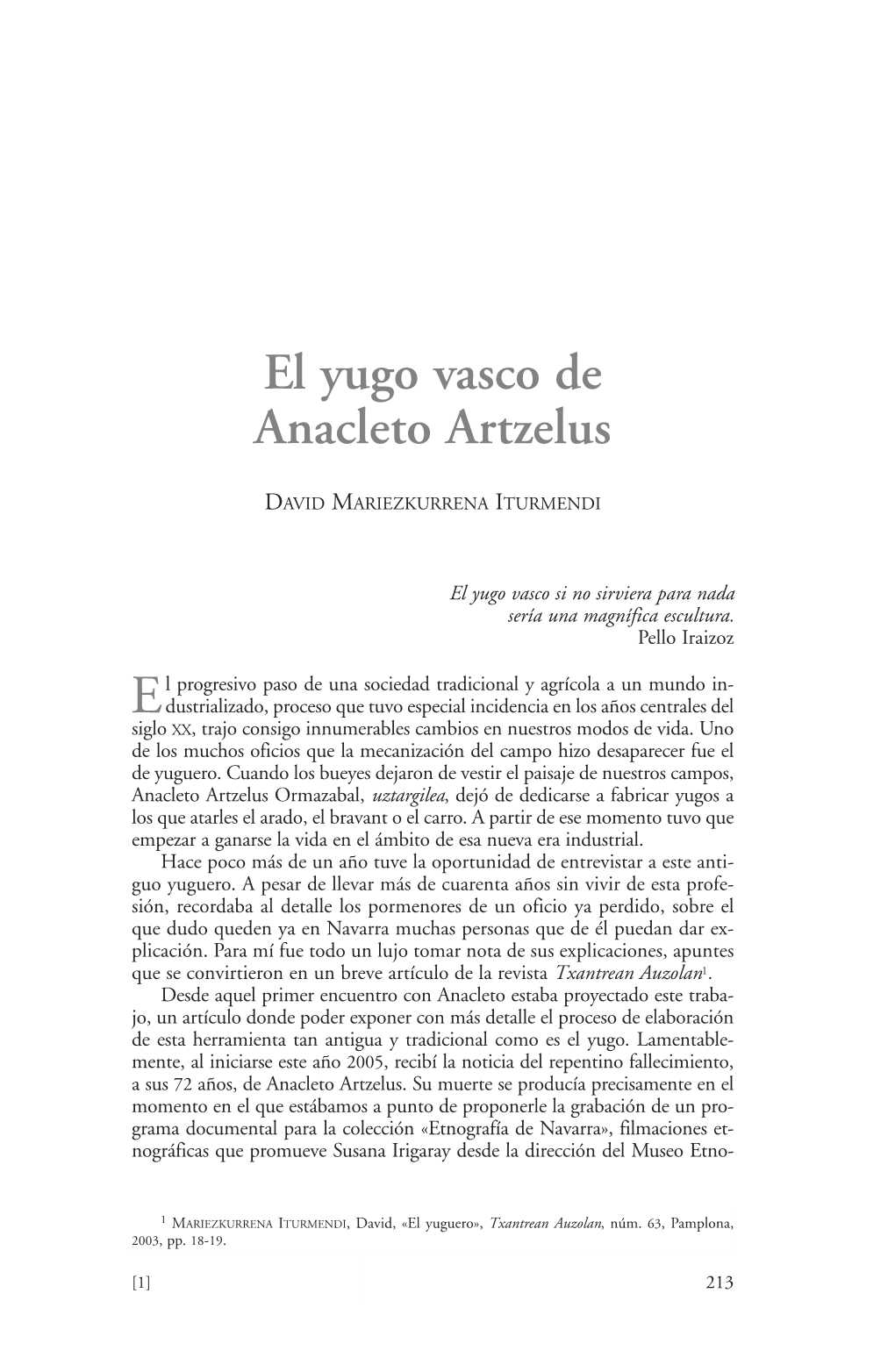 El Yugo Vasco De Anacleto Artzelus