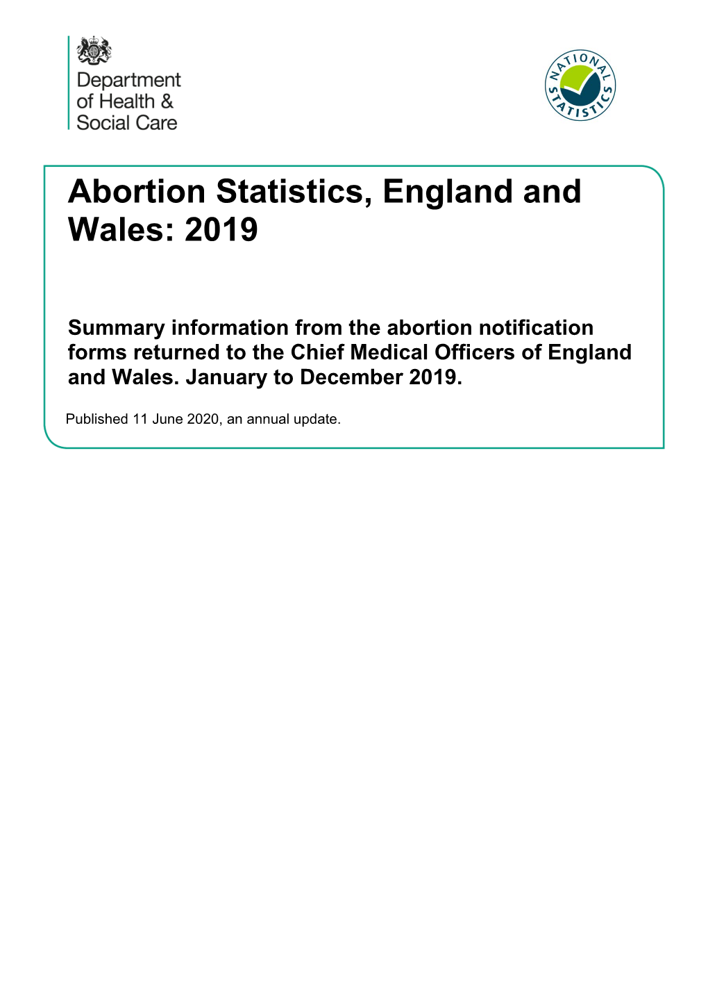 Abortion Statistics, England and Wales: 2019