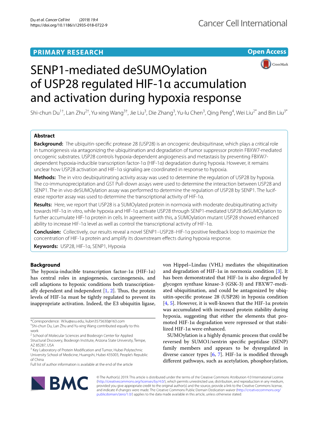 SENP1-Mediated Desumoylation of USP28 Regulated HIF-1Α