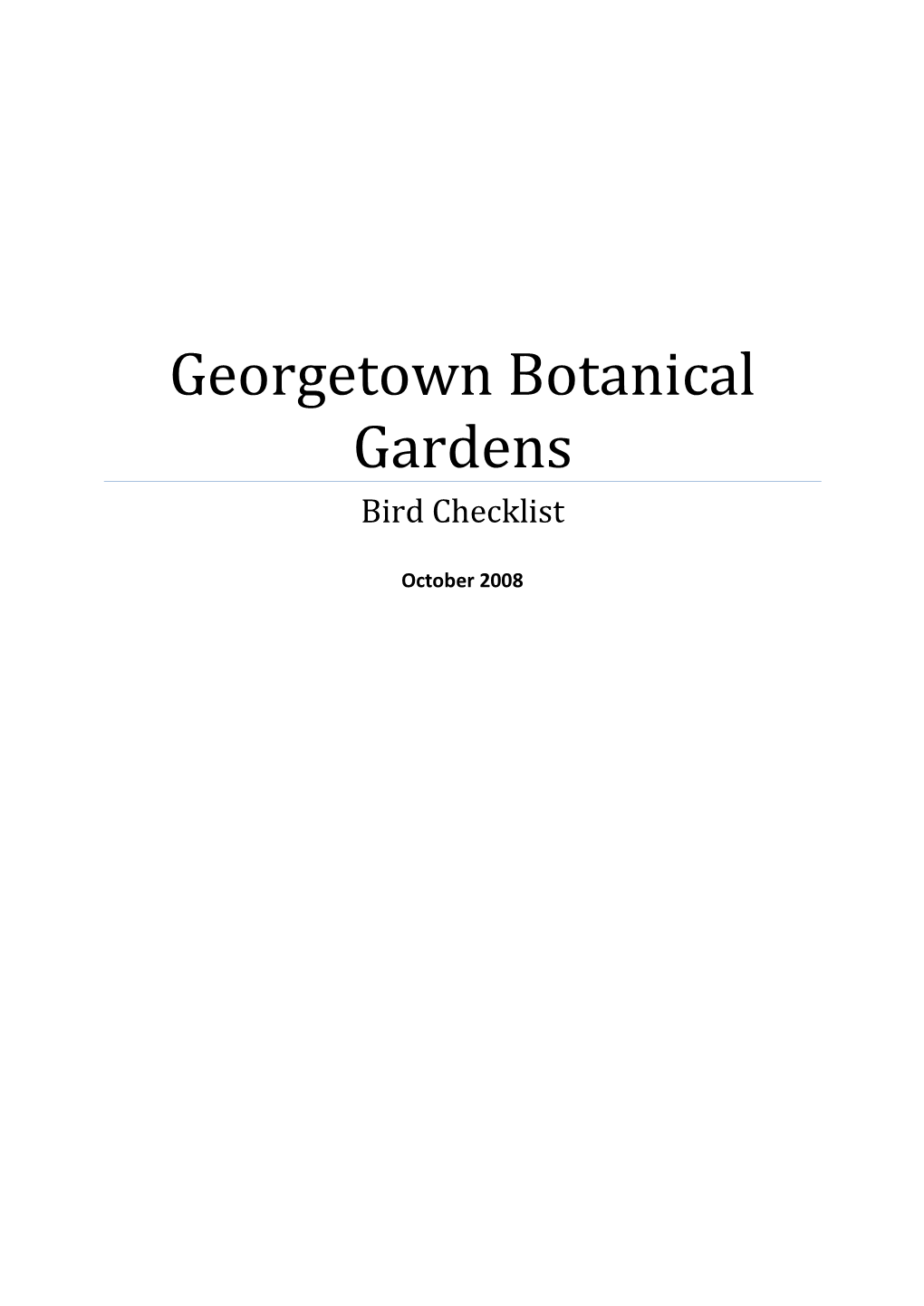 Georgetown Botanical Gardens Bird Checklist