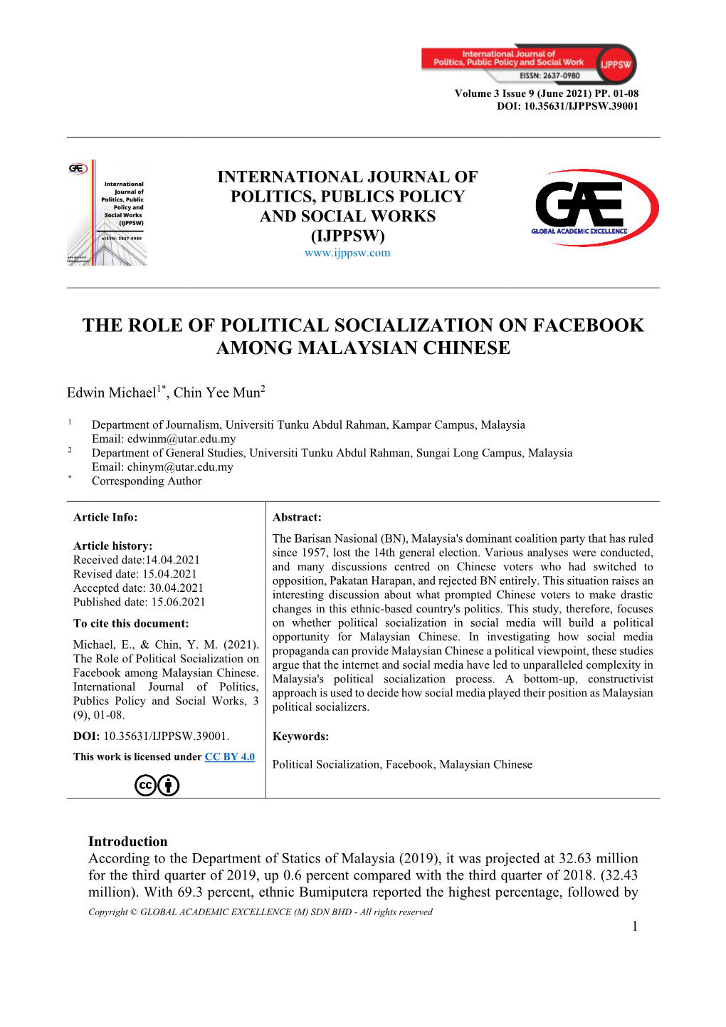 The Role of Political Socialization on Facebook Among Malaysian Chinese