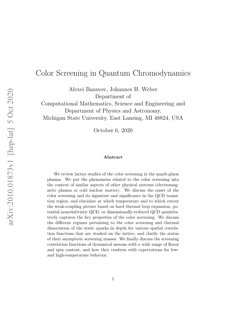 Color Screening in Quantum Chromodynamics Arxiv