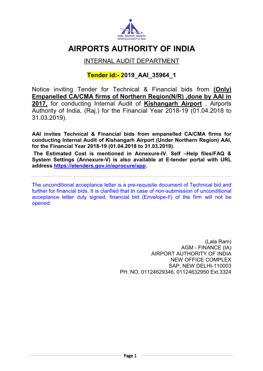 Airports Authority of India Internal Audit Department