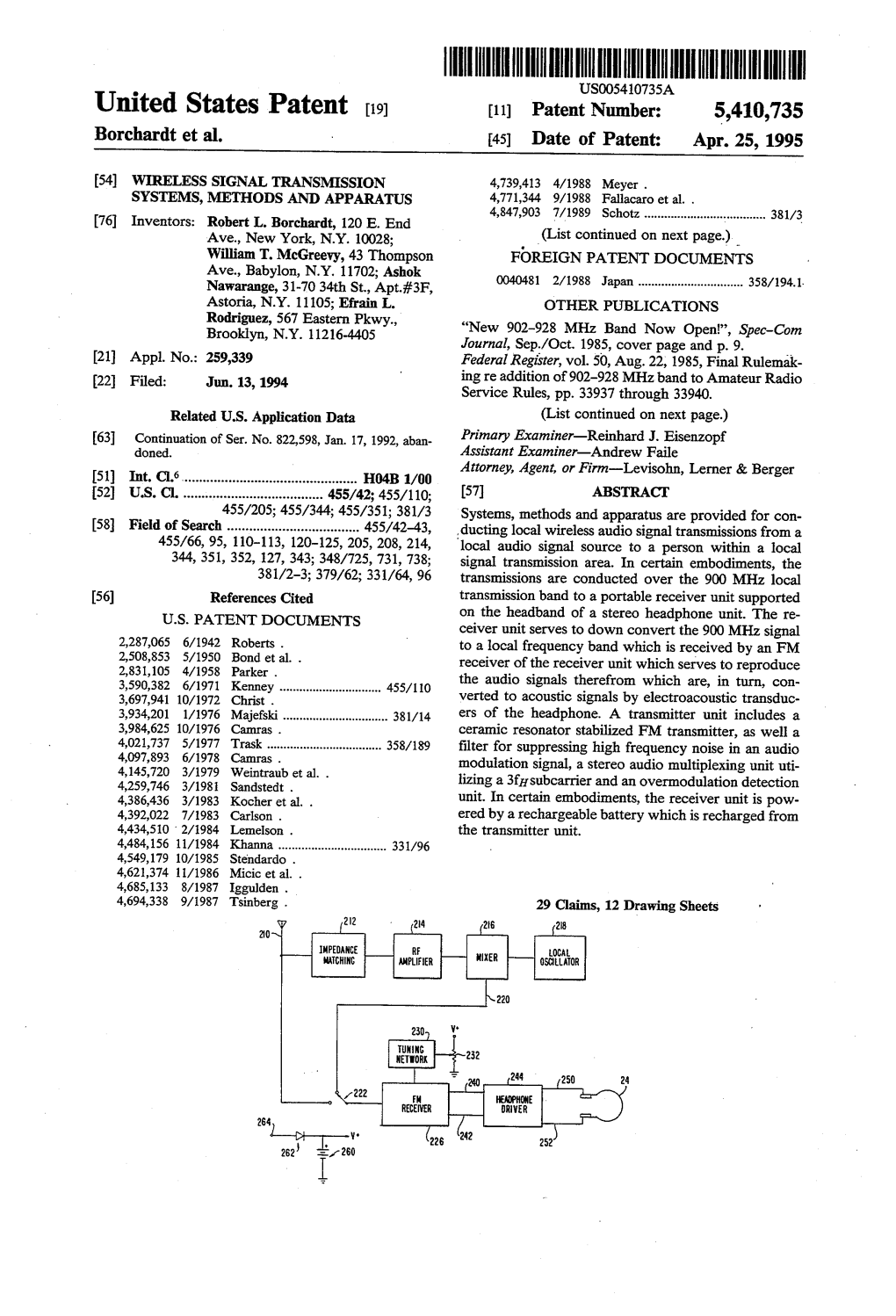 United States Patent [19] [11] Patent Number: 5,410,735 Borchardt Et Al