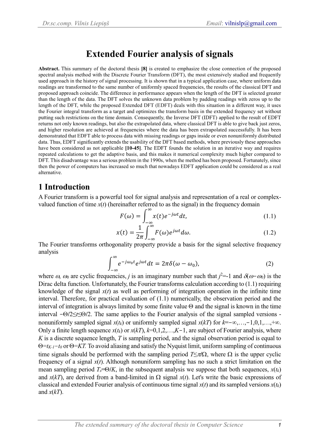 Extended Fourier Analysis of Signals