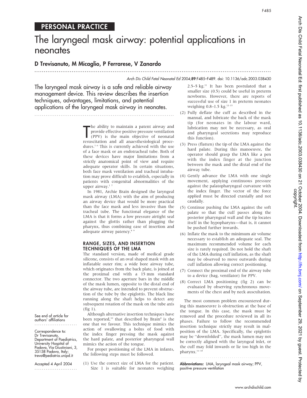 The Laryngeal Mask Airway: Potential Applications in Neonates