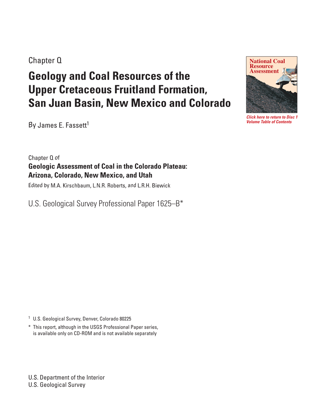 Geology and Coal Resources of the Upper Cretaceous Fruitland Formation, San Juan Basin, New Mexico and Colorado