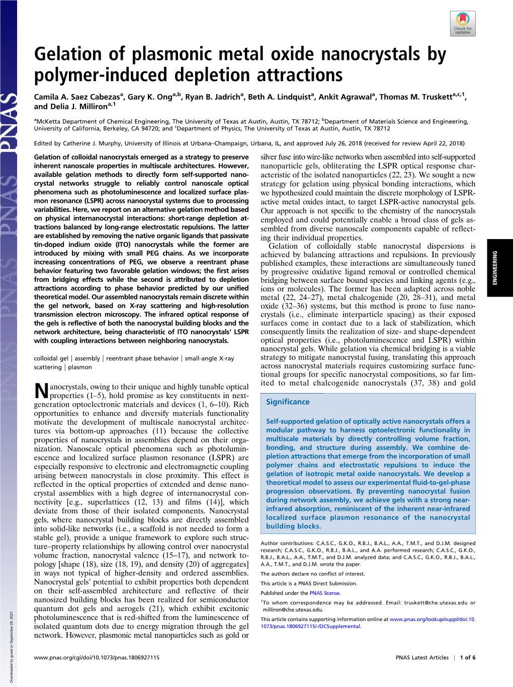 Gelation of Plasmonic Metal Oxide Nanocrystals by Polymer-Induced Depletion Attractions