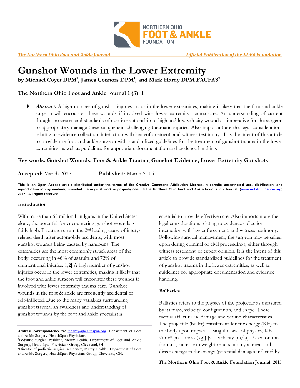 Gunshot Wounds of the Lower Extremity