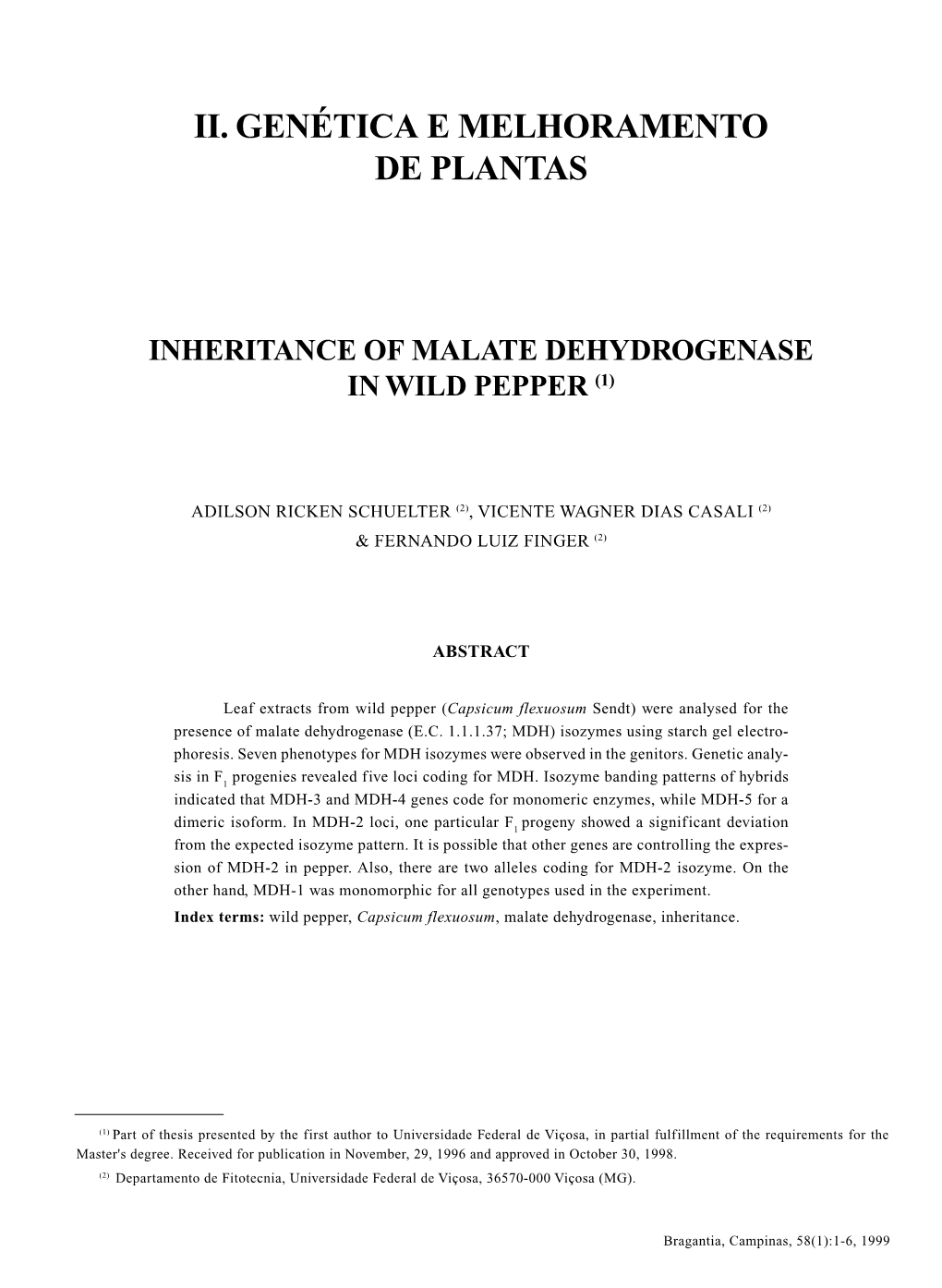 Ii. Genética E Melhoramento De Plantas Inheritance Of