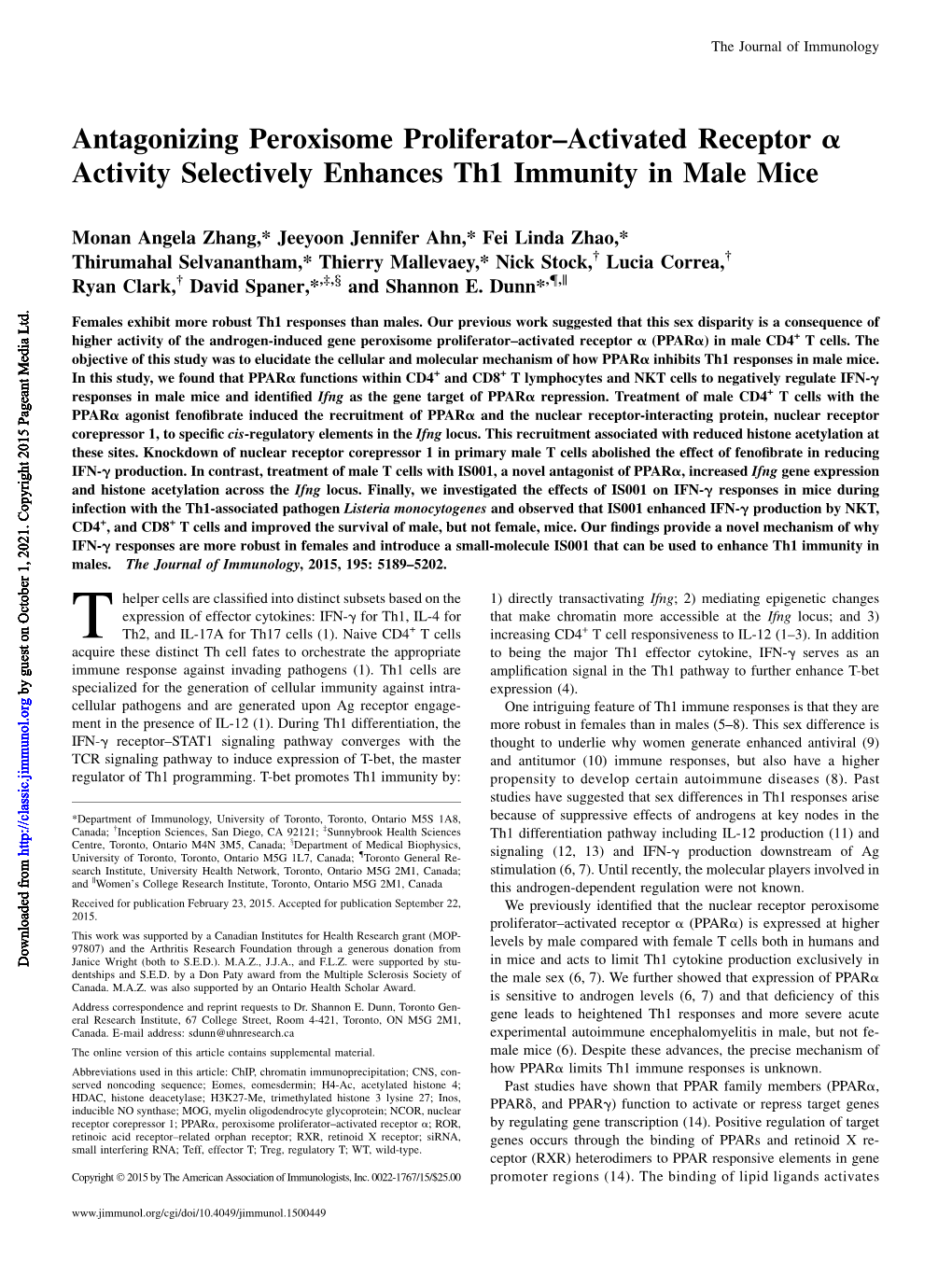 Enhances Th1 Immunity in Male Mice Activity Selectively Α Activated Receptor − Antagonizing Peroxisome Proliferator