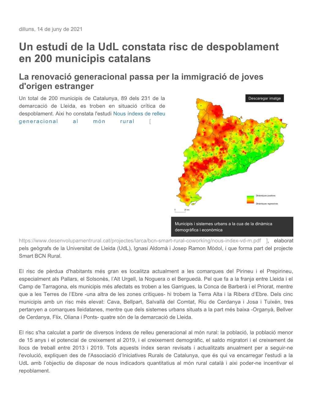 Un Estudi De La Udl Constata Risc De Despoblament En 200 Municipis Catalans La Renovació Generacional Passa Per La Immigració De Joves D'origen Estranger