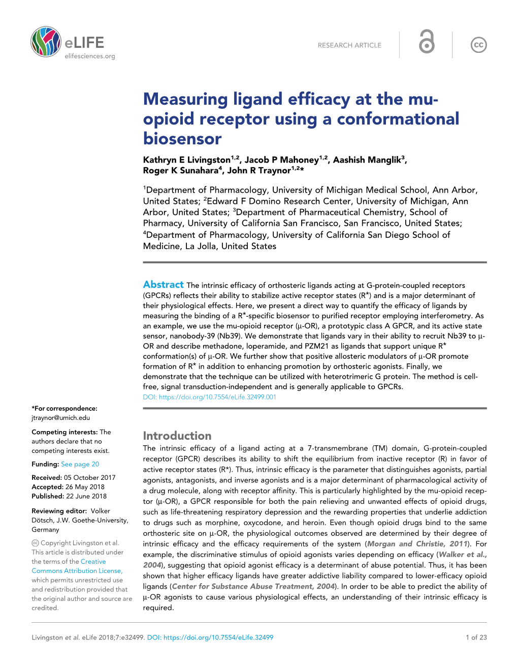 Measuring Ligand Efficacy at the Mu- Opioid Receptor Using A