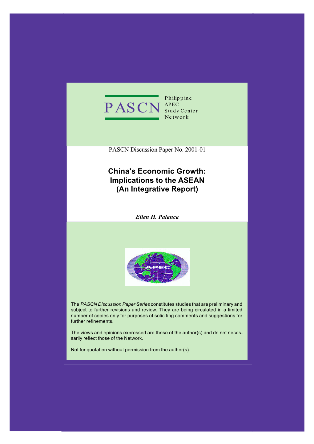 China's Economic Growth: Implications to the ASEAN (An Integrative Report)