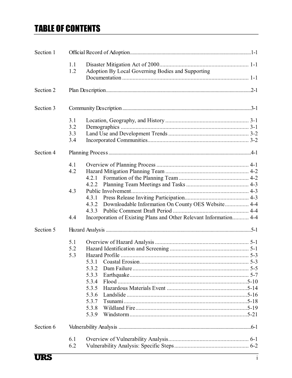 Table of Contents