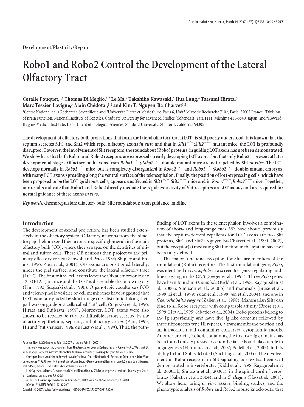 Robo1 and Robo2 Control the Development of the Lateral Olfactory Tract