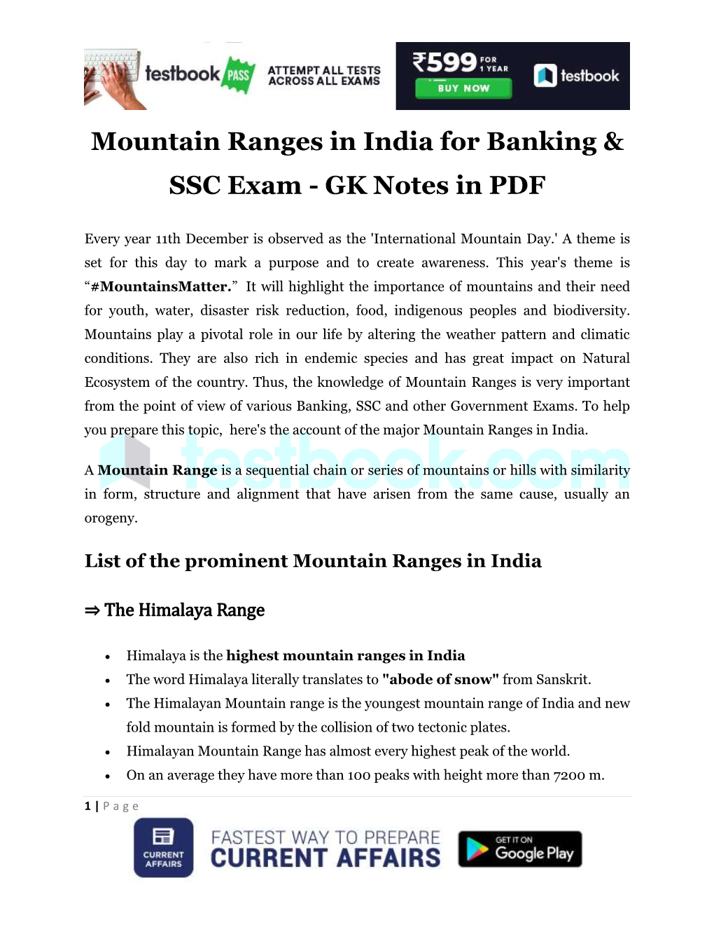 Mountain Ranges in India for Banking & SSC Exam